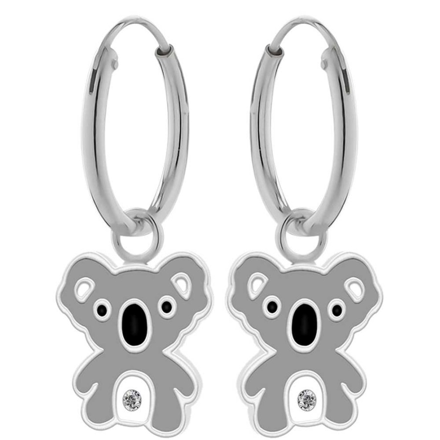 Kids Collectie WeLoveSilver | Zilveren Oorringen Met Hanger, Koala Met Kristal