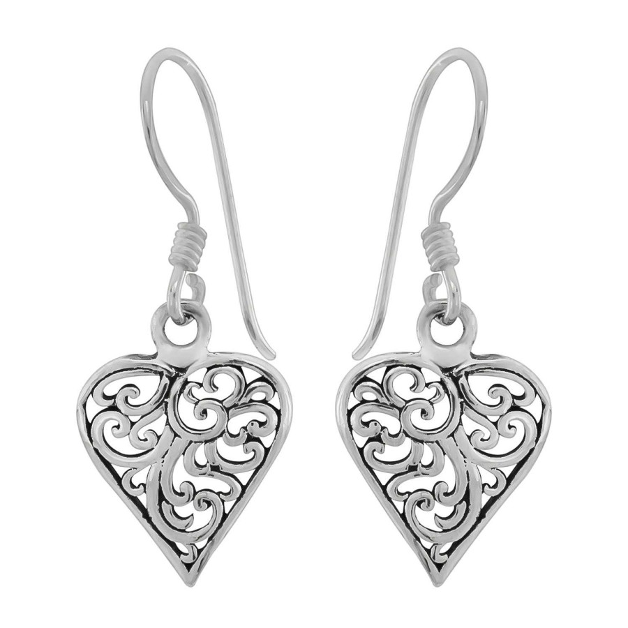 Oorbellen WeLoveSilver | Zilveren Oorhangers, Hart Met Sierlijke Details