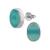 Oorbellen WeLoveSilver | Zilveren Oorstekers, Ovale Blauwe Chalcedoon Steen Met Zilveren Rand