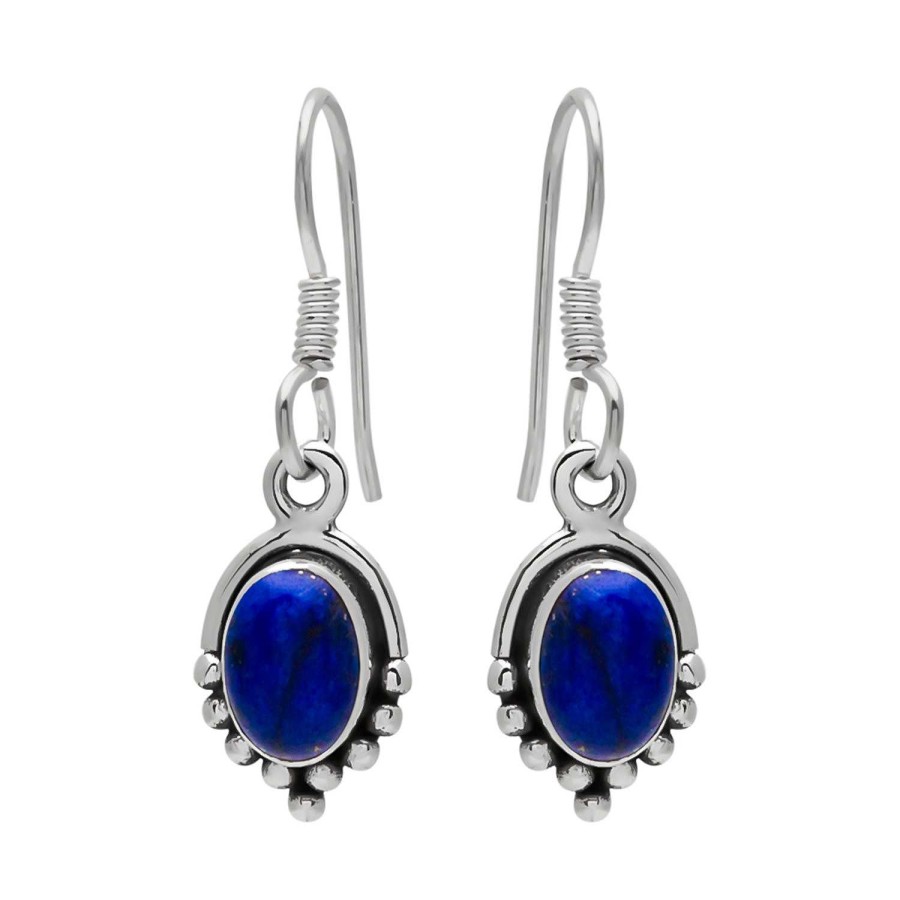 Oorbellen WeLoveSilver | Zilveren Oorhangers, Lapis Steen Met Gladde Rand En Bolletjes