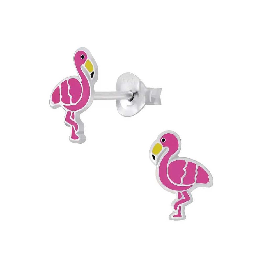 Kids Collectie WeLoveSilver | Zilveren Oorstekers, Roze Flamingo'S