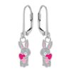 Kids Collectie WeLoveSilver | Zilveren Oorhangers, Grijs Konijn Met Roze Hart