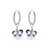 Kids Collectie WeLoveSilver | Zilveren Oorringen Met Hanger, Panda-Eenhoorn Met Roze Hartjesbril