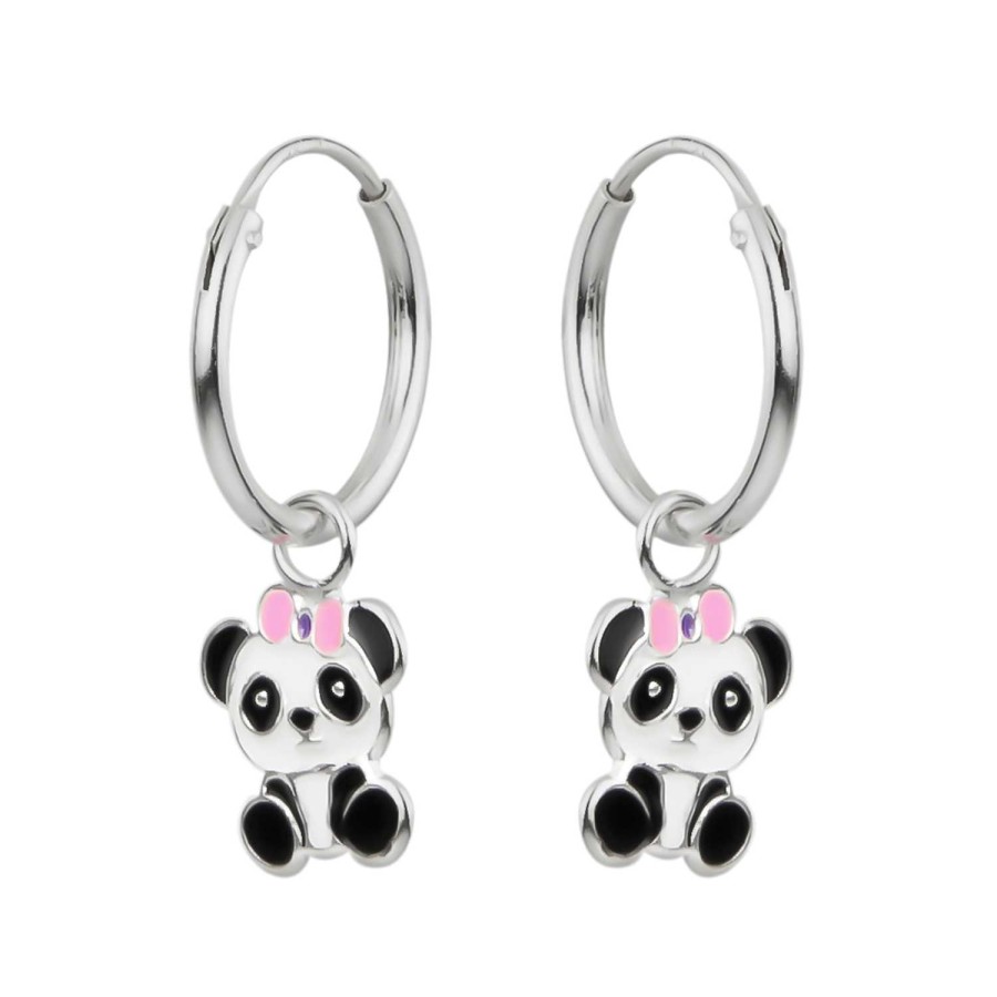 Kids Collectie WeLoveSilver | Oorringen Met Hanger, Panda Met Roze Strikje