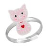 Kids Collectie WeLoveSilver | Zilveren Ring, Roze Kat Met Rood Hartje