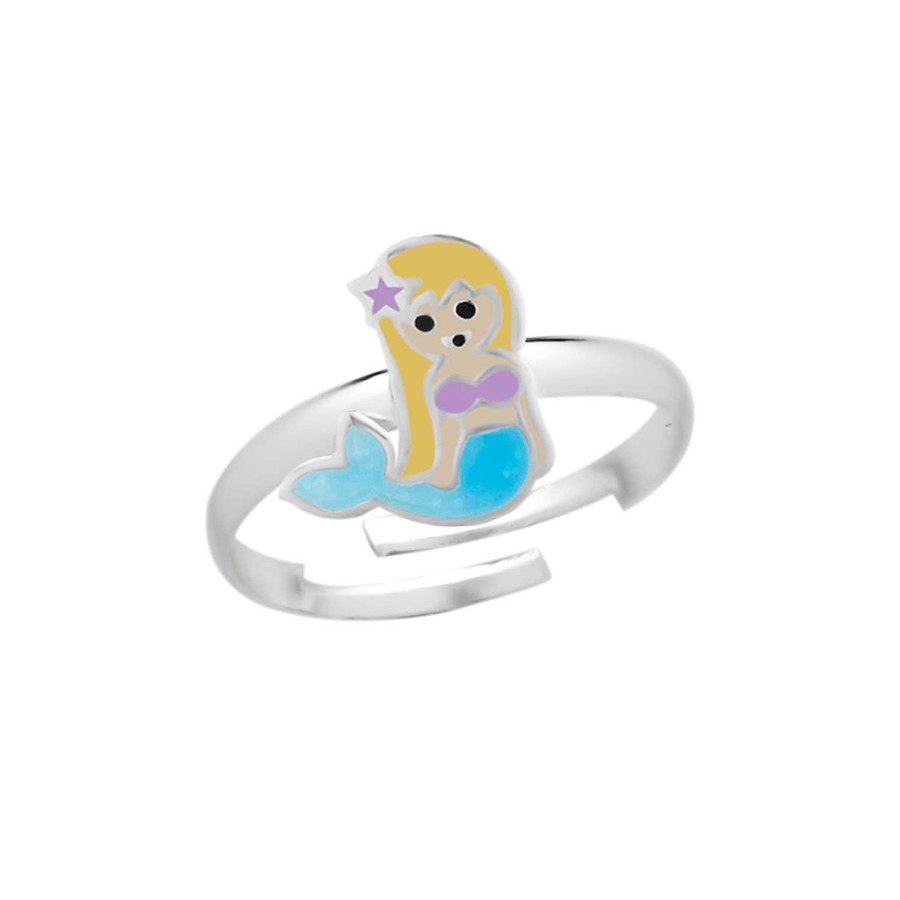 Kids Collectie WeLoveSilver | Zilveren Ring Met Zeemeermin, Blauwe Glitterstaart