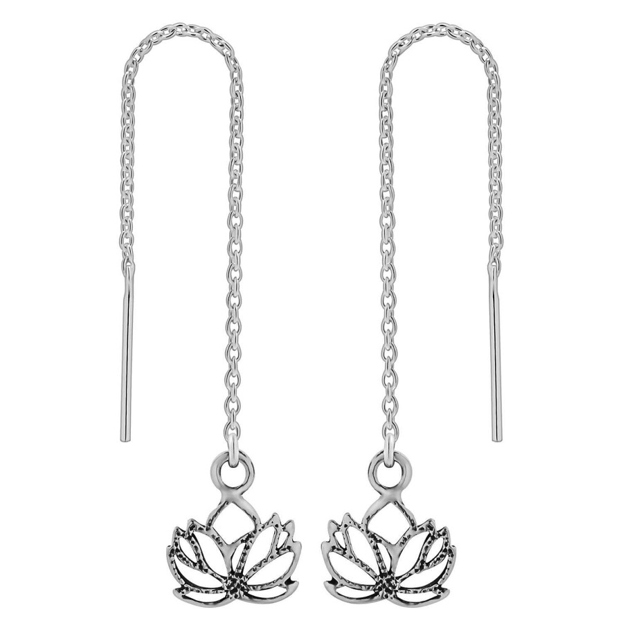 Oorbellen WeLoveSilver | Zilveren Chain Oorbellen Met Lotusbloem