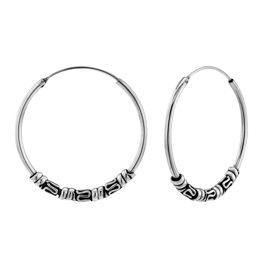 Oorbellen WeLoveSilver | Zilveren Bali Hoops, 30 Mm, Met Kringeltjes