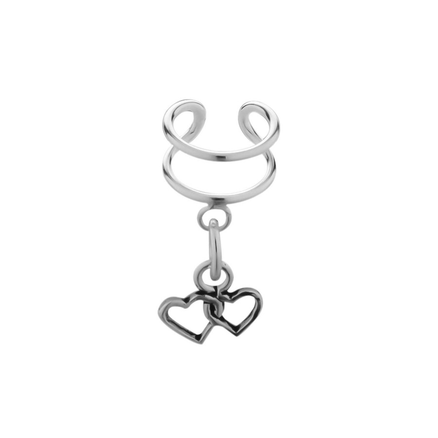 Oorbellen WeLoveSilver | Zilveren Ear Cuff Met Hanger, Hartjes