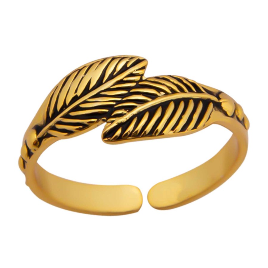 Ringen WeLoveSilver | Gold Plated Teenring, Veertjes Of Blaadjes