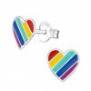 Kids Collectie WeLoveSilver | Zilveren Oorstekers, Hart In Regenboogkleuren