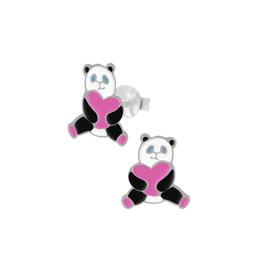 Kids Collectie WeLoveSilver | Zilveren Oorstekers, Panda Met Roze Hart