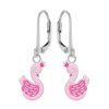 Kids Collectie WeLoveSilver | Zilveren Oorhangers Met Hanger, Roze Zwaan Met Kroontje