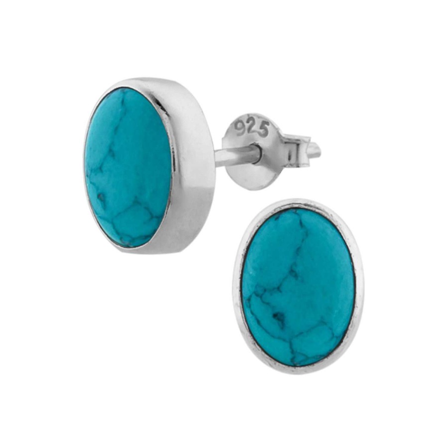 Oorbellen WeLoveSilver | Zilveren Oorstekers, Ovale Turquoise Steen Met Zilveren Rand