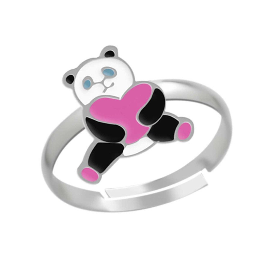 Kids Collectie WeLoveSilver | Zilveren Ring, Panda Met Roze Hart