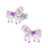 Kids Collectie WeLoveSilver | Zilveren Oorstekers, Paard Met Roze Manen En Paars Zadel