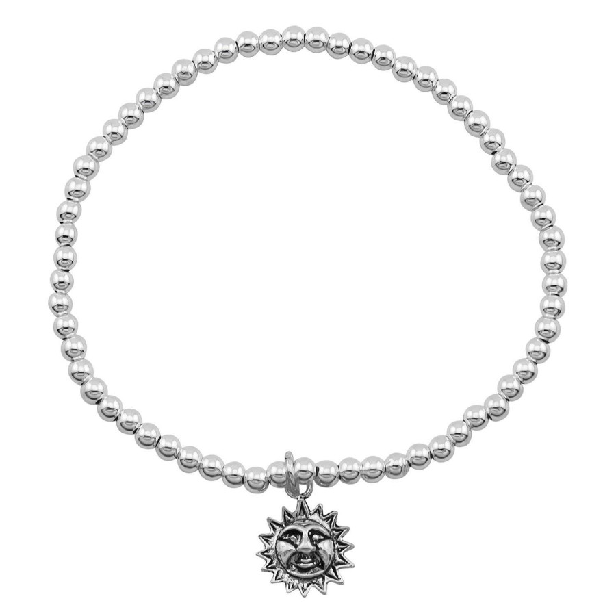 Armbanden WeLoveSilver | Zilveren Armband Van Elastiek Met Zilveren Bolletjes En Zonnetje Met Gezicht