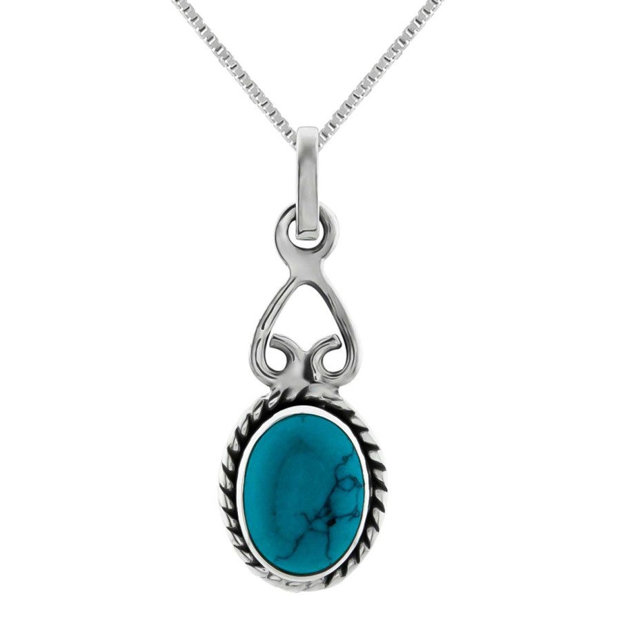 Kettingen WeLoveSilver | Zilveren Ketting, Ovale Turquoise Steen Met Sierlijk Omgekeerd Hart