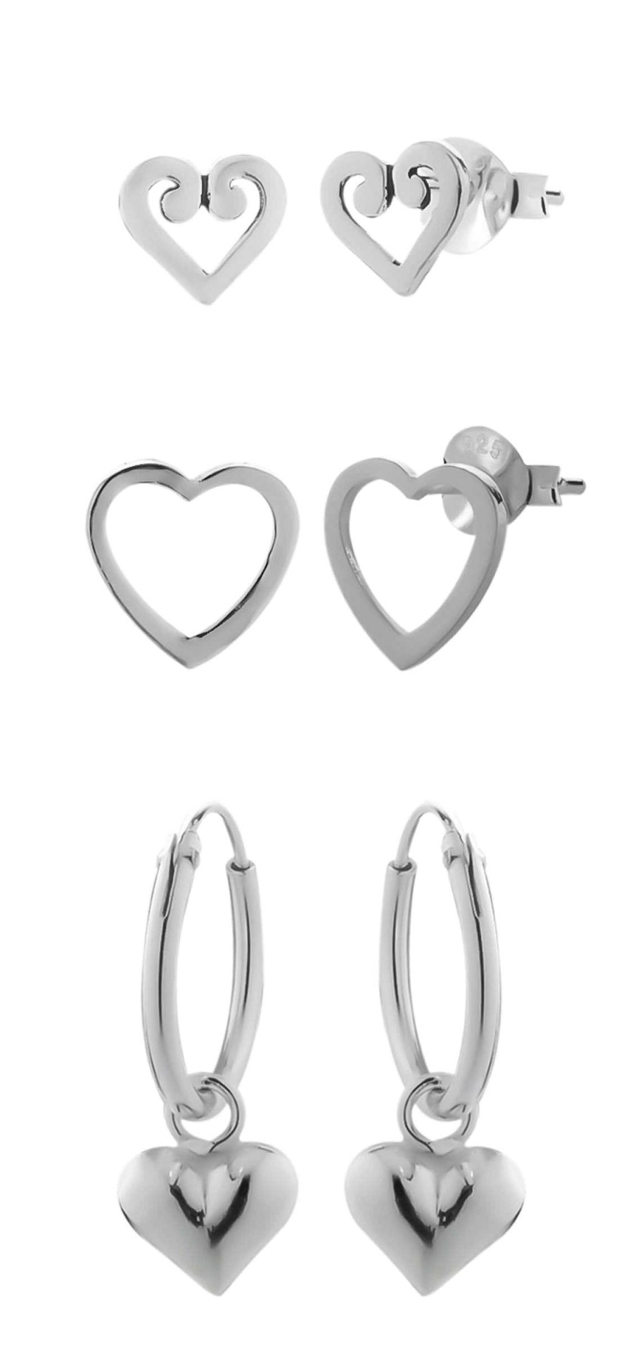 Oorbellen WeLoveSilver | Zilveren Oorbellen Set, Drie Keer Hartjes