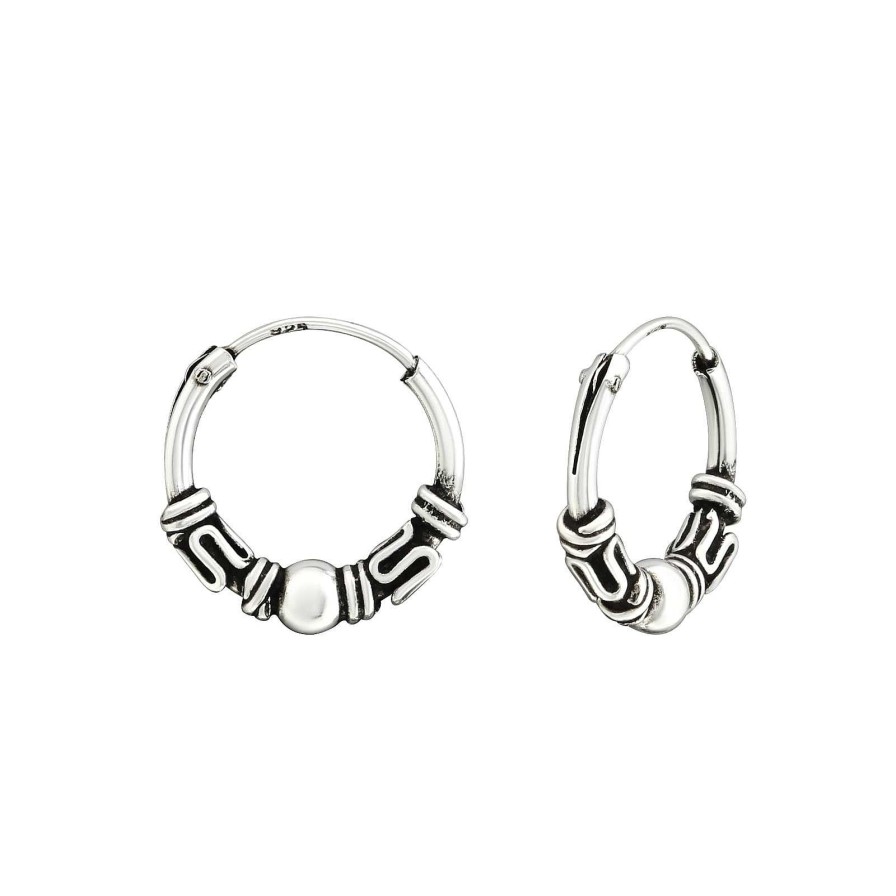 Oorbellen WeLoveSilver | Zilveren Bali Hoops Met Bolletje, Korte Spiraaltjes En Slingertjes