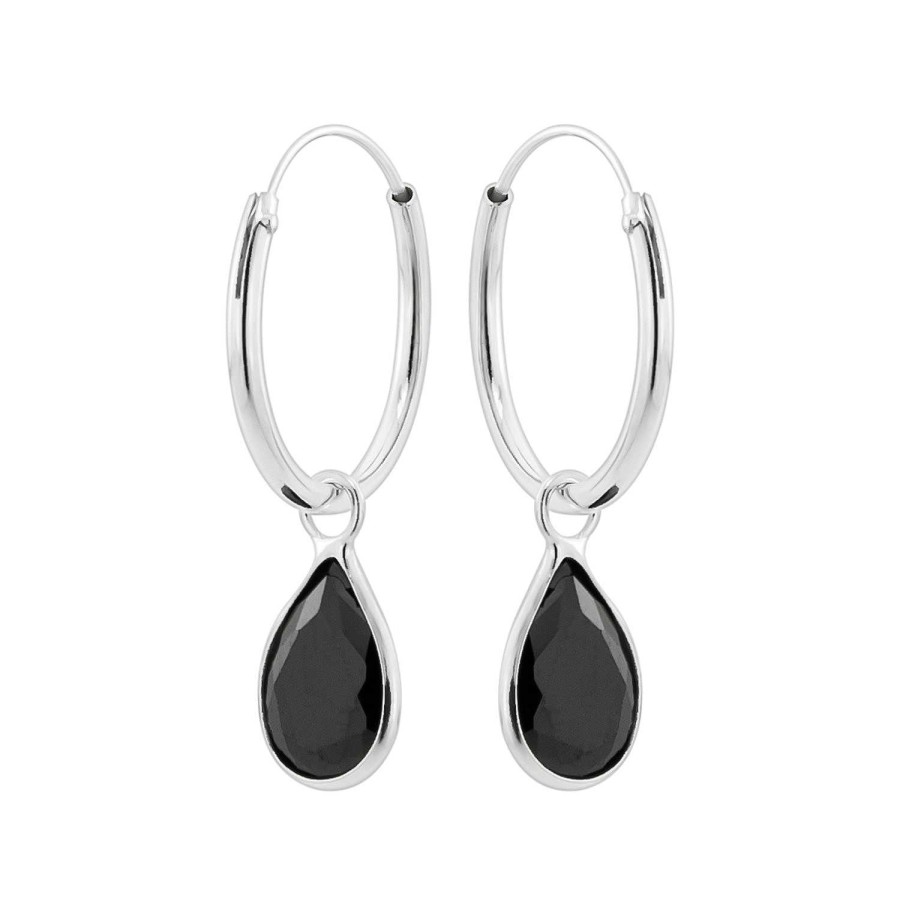 Oorbellen WeLoveSilver | Zilveren Oorringen Met Hanger, Druppelvormige Cubic Zirconia Steen In Zwart