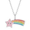 Kids Collectie WeLoveSilver | Zilveren Ketting Met Hanger, Roze Komeet Met Regenboogstaart