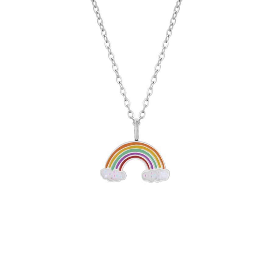 Kids Collectie WeLoveSilver | Zilveren Ketting Met Hanger, Regenboog Met Glitterwolkjes