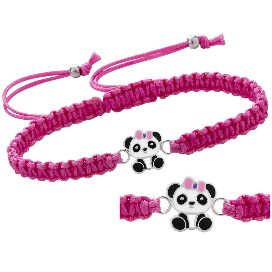 Kids Collectie WeLoveSilver | Katoenen Armbandje, Panda Met Roze Strik