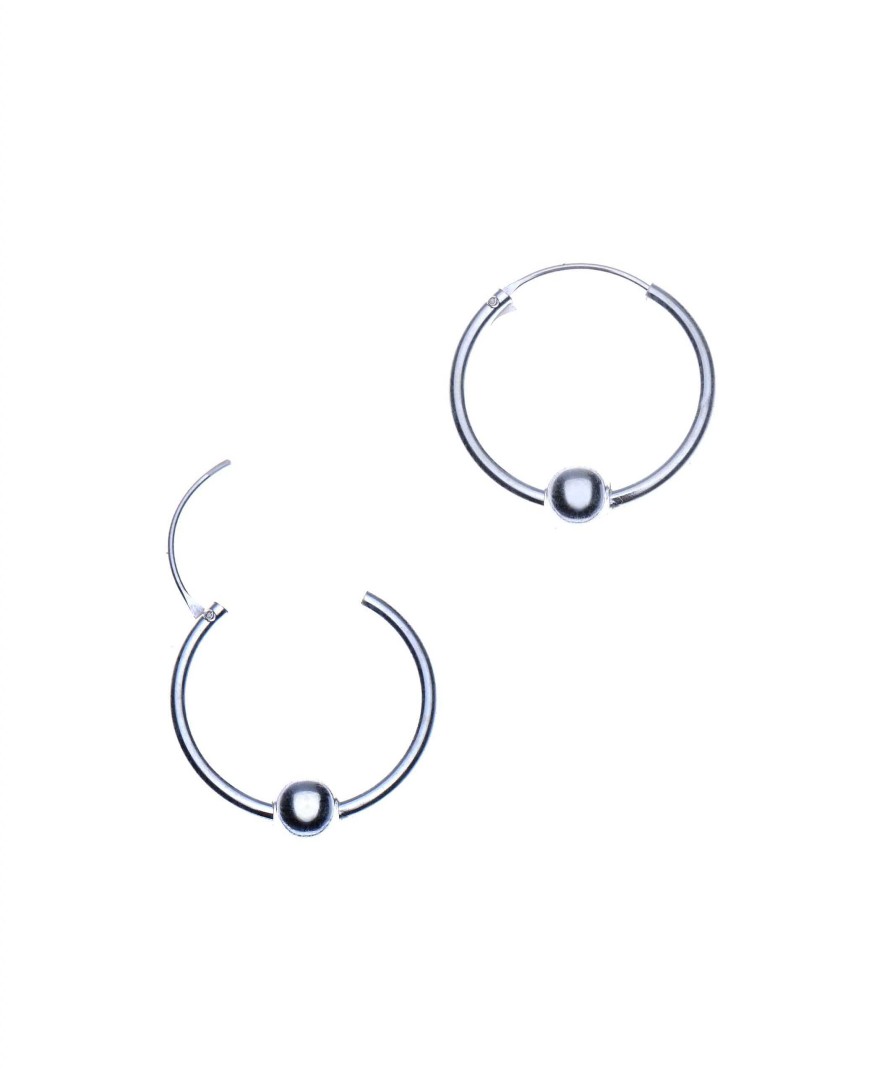 Oorbellen WeLoveSilver | Zilveren Bali Hoops Met Enkel Bolletje, 14 Mm