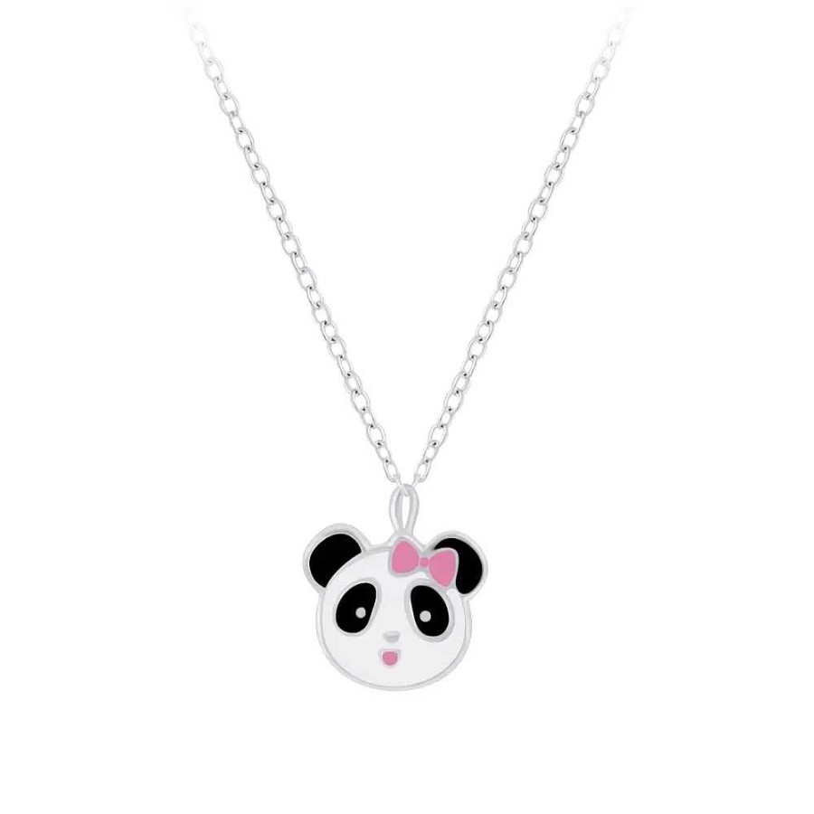 Kids Collectie WeLoveSilver | Zilveren Ketting, Panda Met Roze Strikje