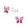 Kids Collectie WeLoveSilver | Zilveren Oorstekers, Roze Vlinder Met Kristallen