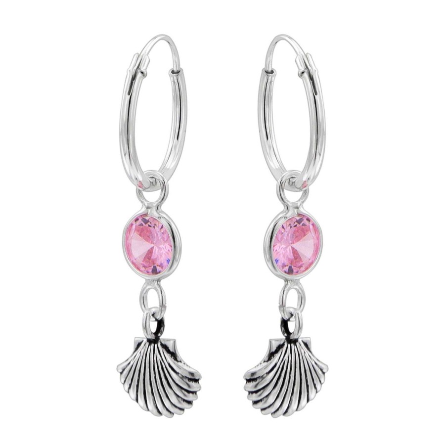 Oorbellen WeLoveSilver | Zilveren Oorringen Met Hanger, Schelp En Roze Kristal