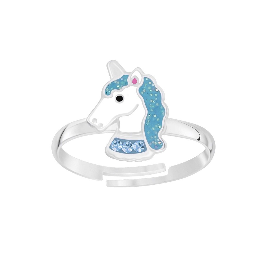 Kids Collectie WeLoveSilver | Zilveren Ring Met Eenhoorn Hoofd, Blauw