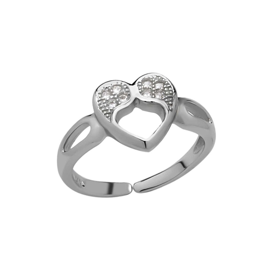 Ringen WeLoveSilver | Zilveren Teenring, Hart Met Kristalletjes