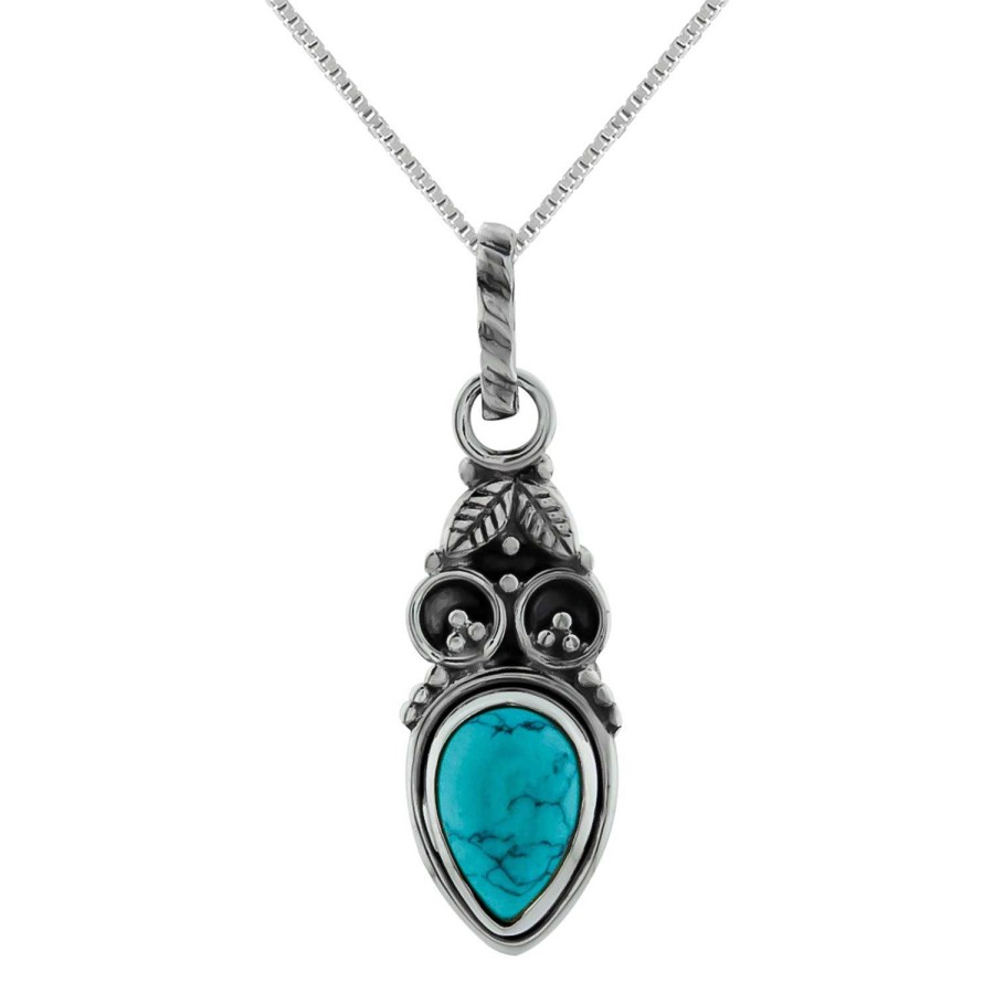 Kettingen WeLoveSilver | Zilveren Ketting, Turquoise Steen Met Blaadjes En Geoxideerde Delen