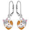 Kids Collectie WeLoveSilver | Zilveren Oorhangers, Knuffelende Kat En Hond Als Hart