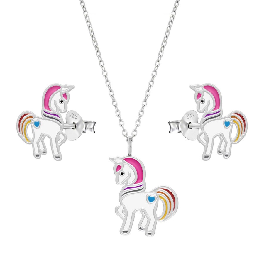 Kids Collectie WeLoveSilver | Kindersieraden, Set Ketting En Oorstekers Eenhoorn