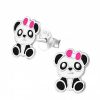 Kids Collectie WeLoveSilver | Zilveren Oorstekers, Panda Met Roze Strik