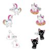 Kids Collectie WeLoveSilver | Kinderoorbellen, Set Van Vier Oorstekers Katten, Paarden En Konijnen