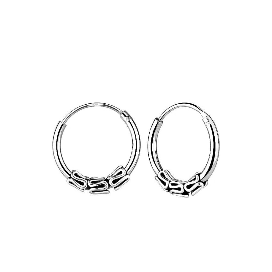 Oorbellen WeLoveSilver | Zilveren Bali Hoops, 12 Mm Met Slingertjes