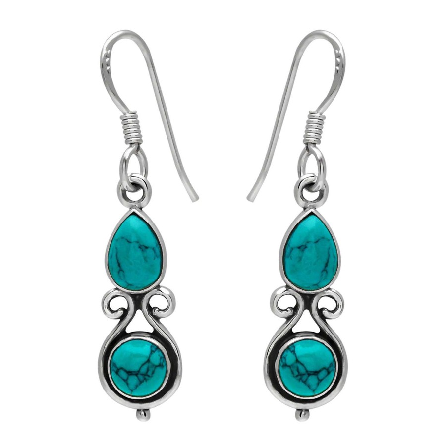 Oorbellen WeLoveSilver | Zilveren Oorhangers, Twee Turquoise Stenen En Sierlijke Details