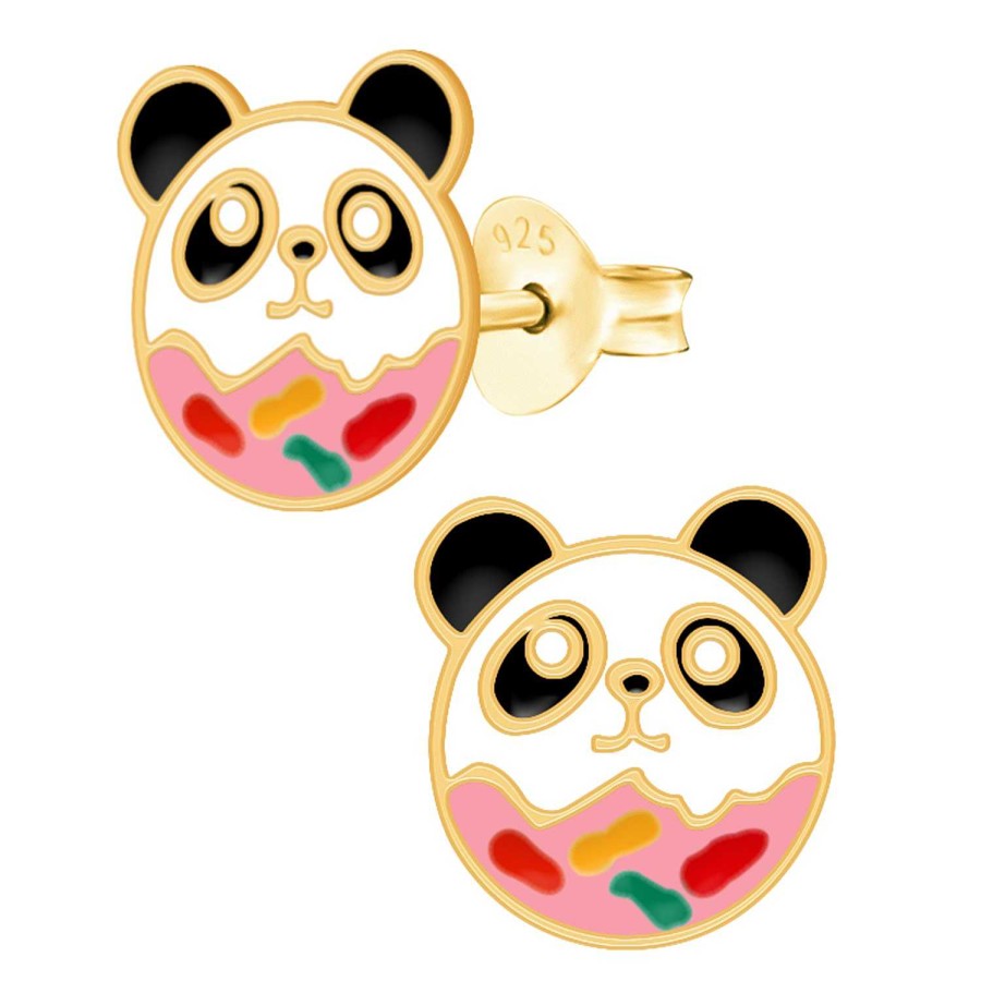 Kids Collectie WeLoveSilver | Gold Plated Oorstekers, Panda Donut