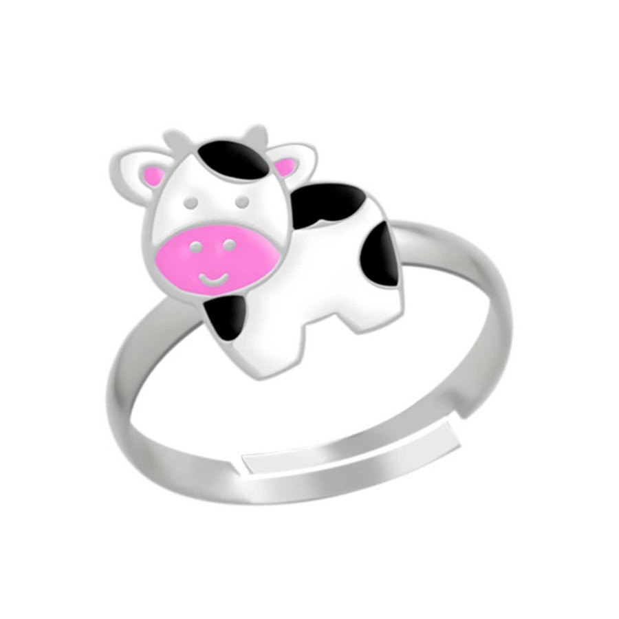 Kids Collectie WeLoveSilver | Zilveren Ring, Koe Met Roze Snuit