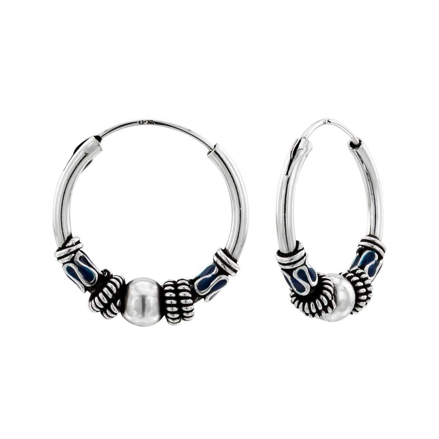 Oorbellen WeLoveSilver | Zilveren Bali Hoops, 20 Mm, Met Geoxideerde Kringeltjes En Bolletje