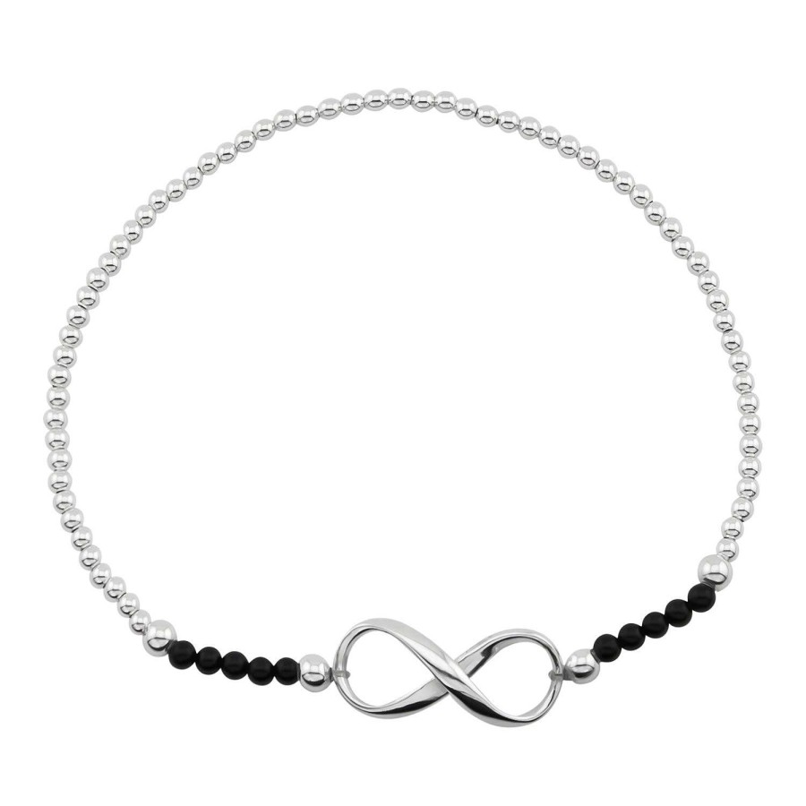 Armbanden WeLoveSilver | Zilveren Armband Van Elastiek Met Zilveren En Zwarte Bolletjes En Infinity Teken