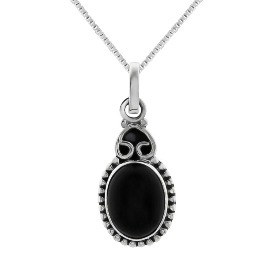 Kettingen WeLoveSilver | Zilveren Ketting, Ovale Onyx Steen Met Sierlijk Omgekeerd Hart