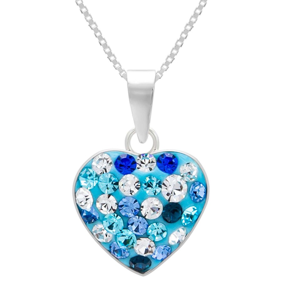 Kids Collectie WeLoveSilver | Zilveren Ketting Met Hanger, Blauw Hartje Met Kristallen