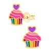 Kids Collectie WeLoveSilver | Gold Plated Oorstekers, Cupcake In Regenboog Kleuren En Hartje