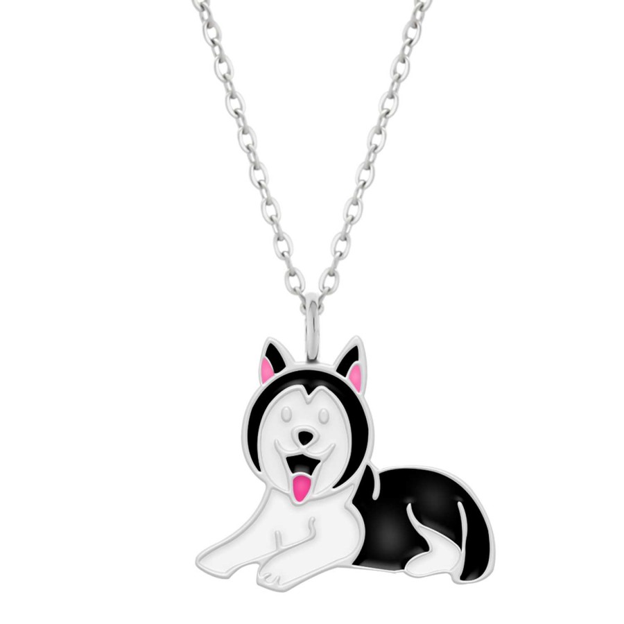 Kids Collectie WeLoveSilver | Zilveren Ketting Met Hanger, Zwarte Husky