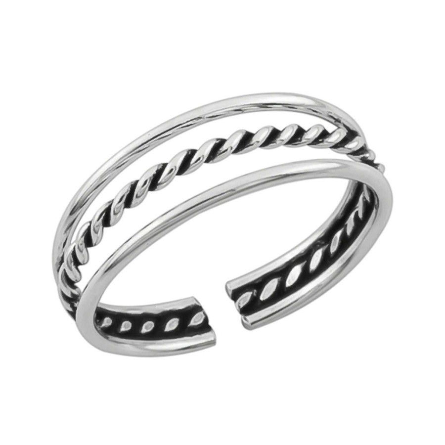 Ringen WeLoveSilver | Zilveren Teenring, Drie Banden, Glad En Gevlochten